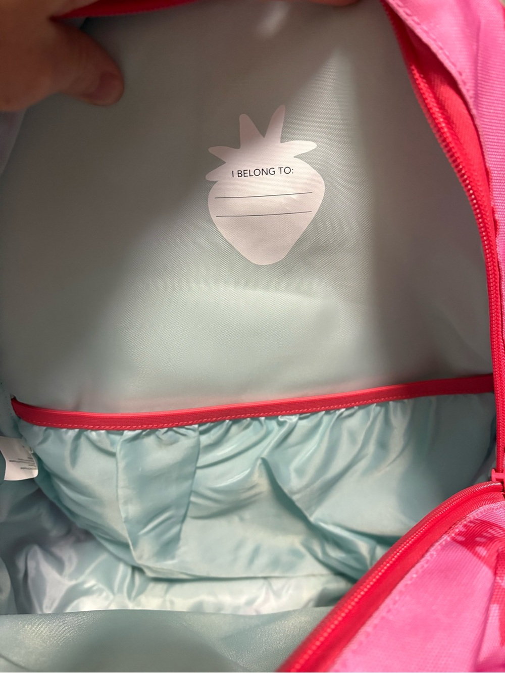Kids Strawberry Print Pink Backpack - Picture 5 of 7
